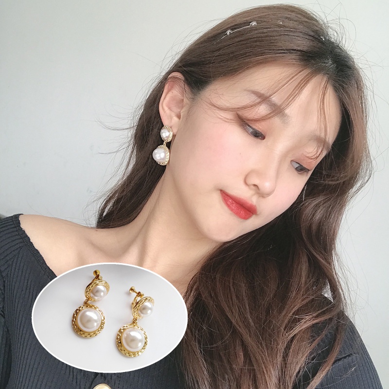 Anting Tusuk Sterling Silver 925 Hias Mutiara + Berlian Gaya Korea / Retro Untuk Wanita