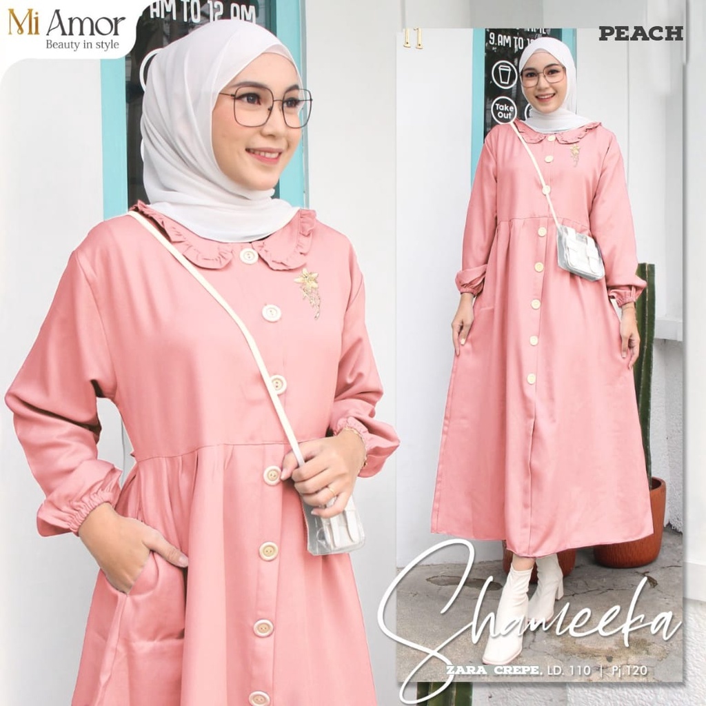 SHAMEEKA BY MI AMORE TERUSAN DRESS MIDI CASUAL POLOS MIDI DRESS PREMIUM ZARA CREPE LD 110 CM FIT XXL