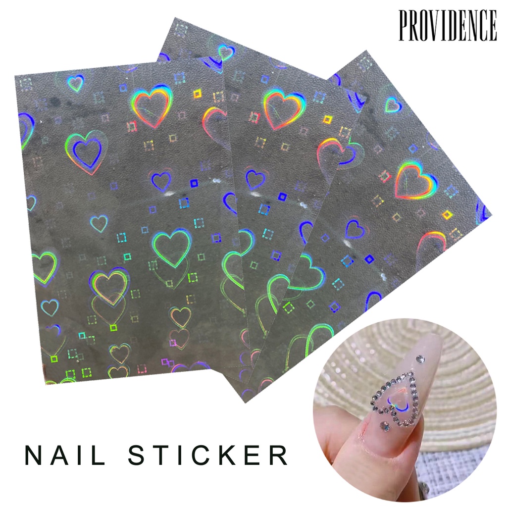 Providence 3pcs / Set Stiker Kuku Motif Hati Aurora Efek Holografik Untuk Nail Art / Manicure Diy