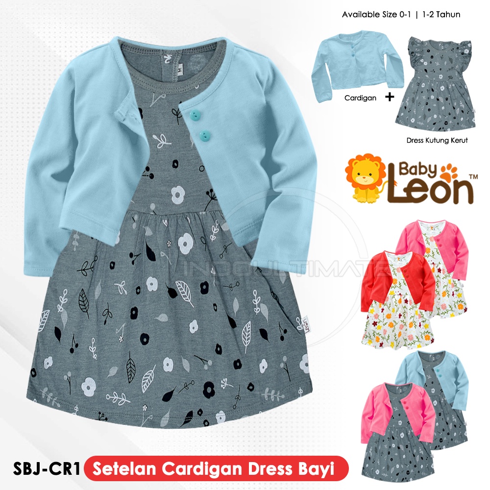 SBJ-CR1 BABY LEON Setelan Cardigan Bayi + Dress Bayi Pakaian Bayi Perempuan Rok Bayi Perempuan Baju Bayi Balita Cewek Baju Pesta Bayi Jaket Outer Bayi Baju Dress Gaun Bayi Perlengkapan Bayi Perempuan Bayi Cewek Pakaian Bayi Balita Perempuan