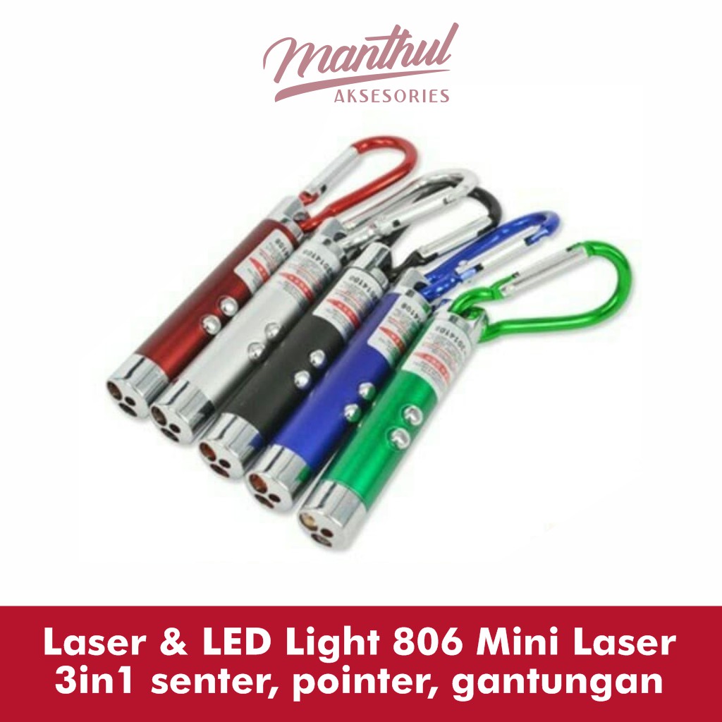 Laser &amp; LED Light 806 Mini Laser 3in1 senter, pointer, gantungan