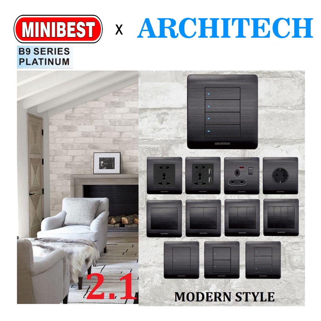 [MB] ARCHITECH SAKLAR PLATINUM BLACK B9 ARCHITECH / STOP KONTAK / SAKELAR / SAKLAR RUMAH