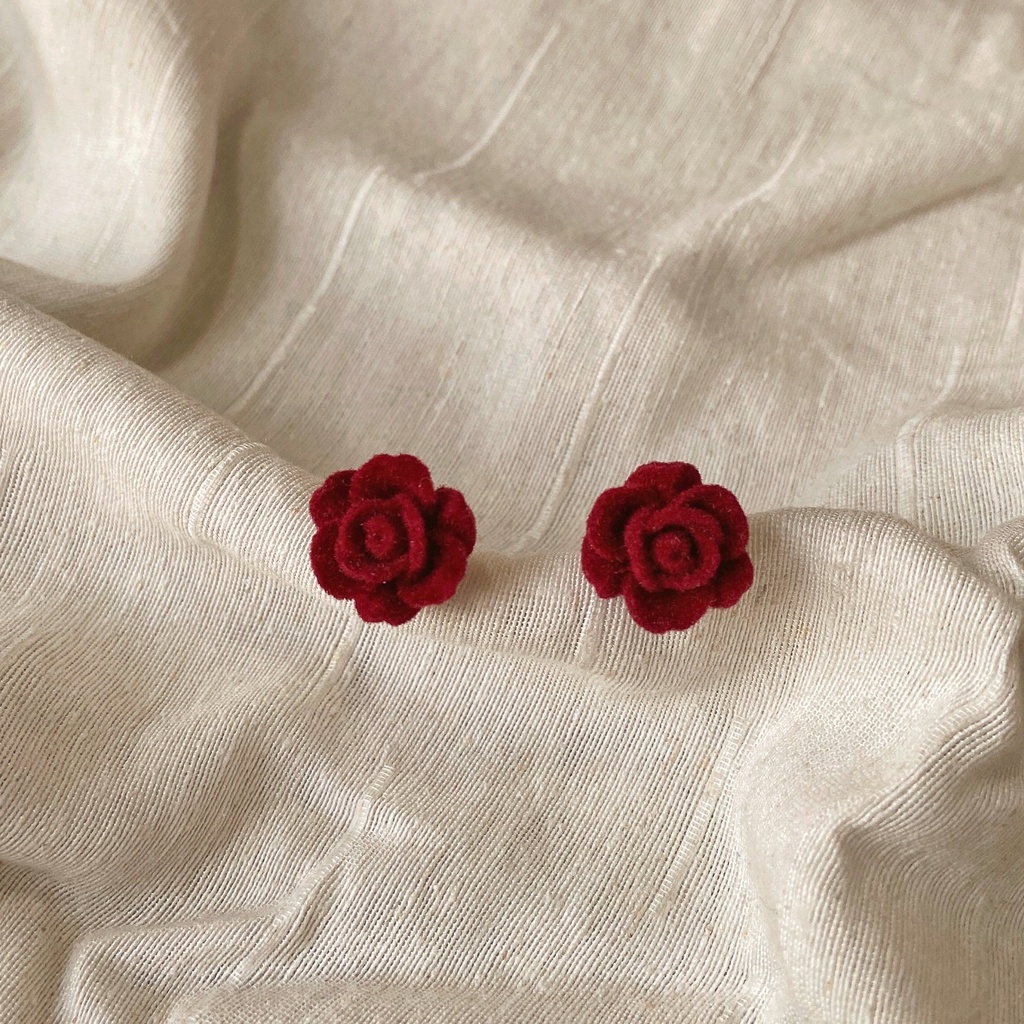 Fashion Women Jewelry Flocking Rose Flower Stud Earrings
