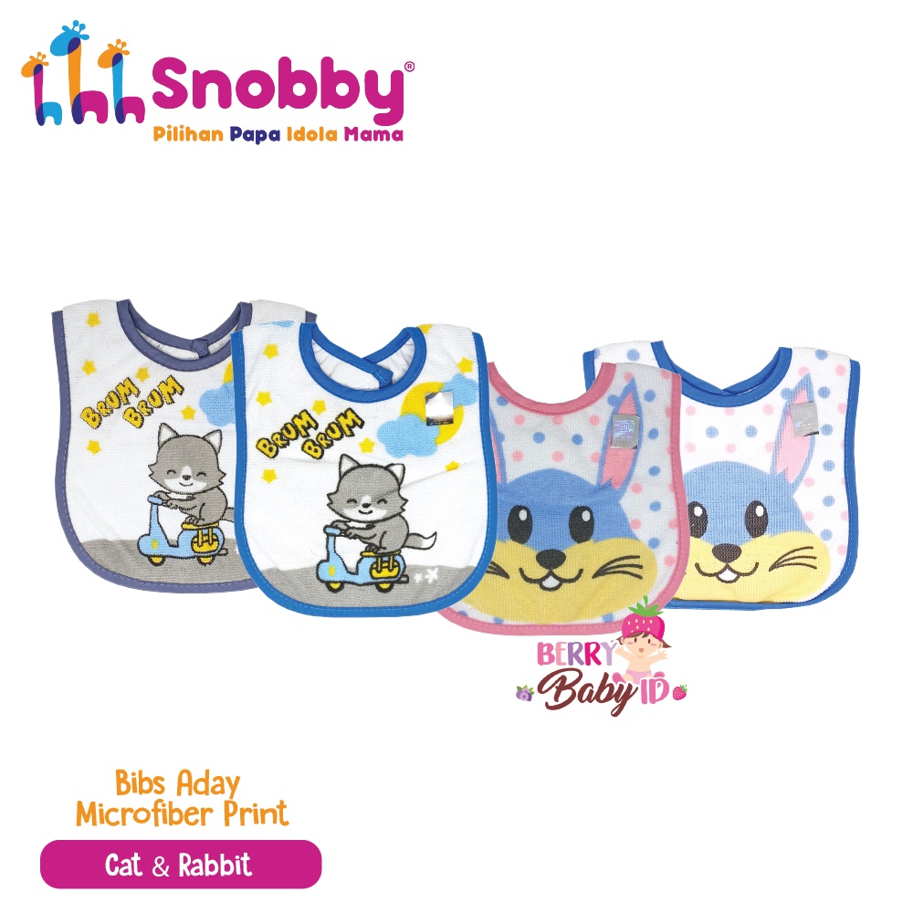 Snobby Bibs Aday Microfiber Print Motif Slabber Celemek Makan Bayi Berry Mart