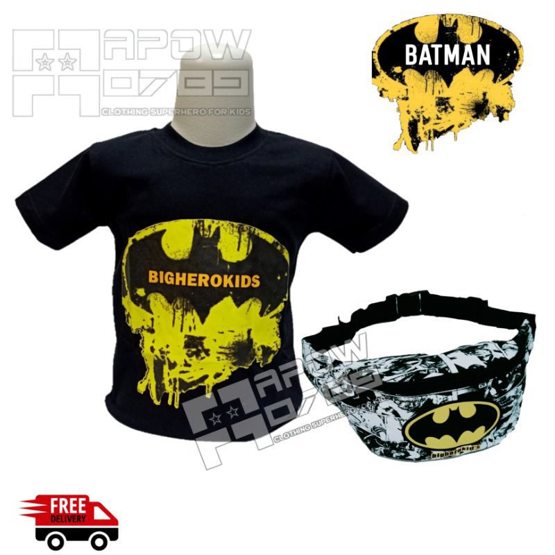 Baju kaos anak batmen gratis waistbag - baju anak