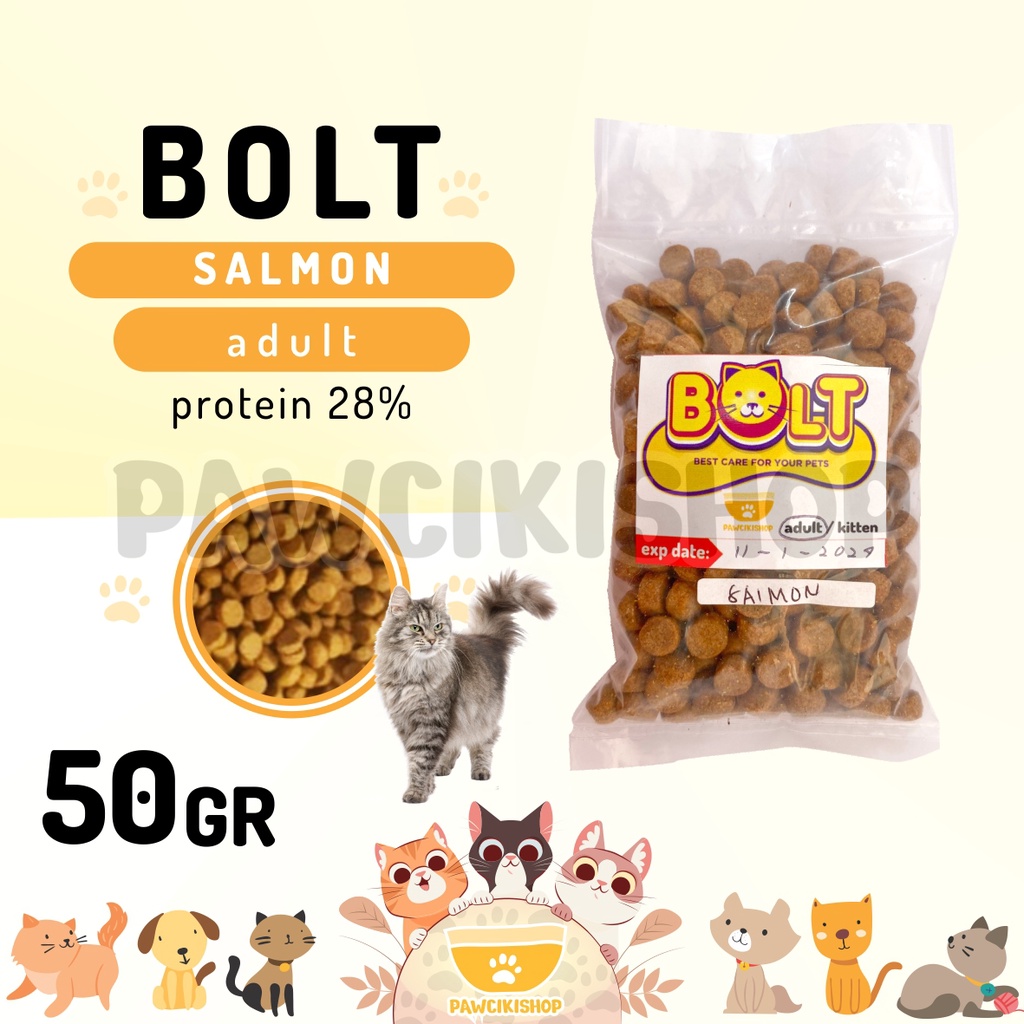 PAWCIKISHOP - BOLT ADULT SALMON 50GR / bolt / bolt makanan kucing / makanan kucing bolt / bolt makan