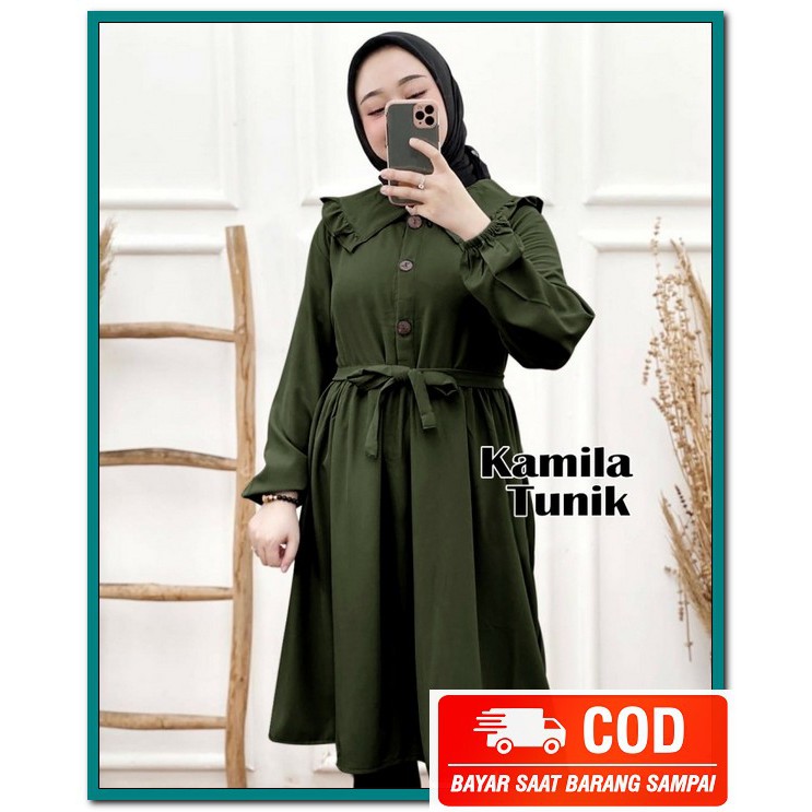 Gamis Terbaru 2021 Murah Kekinian Wanita Remaja Busui Muslim Casu XM922 Kamila Tunik Army [Gamis 015