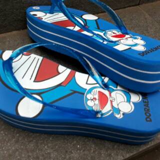 TERLARIS SANDAL  WEDGES FLAT DORAEMON  BIRU Shopee  Indonesia