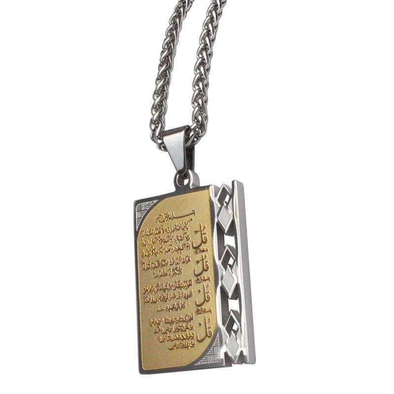 Kalung Dengan Liontin Bentuk Alkitab Bahan Stainless Steel Untuk Pria Muslim