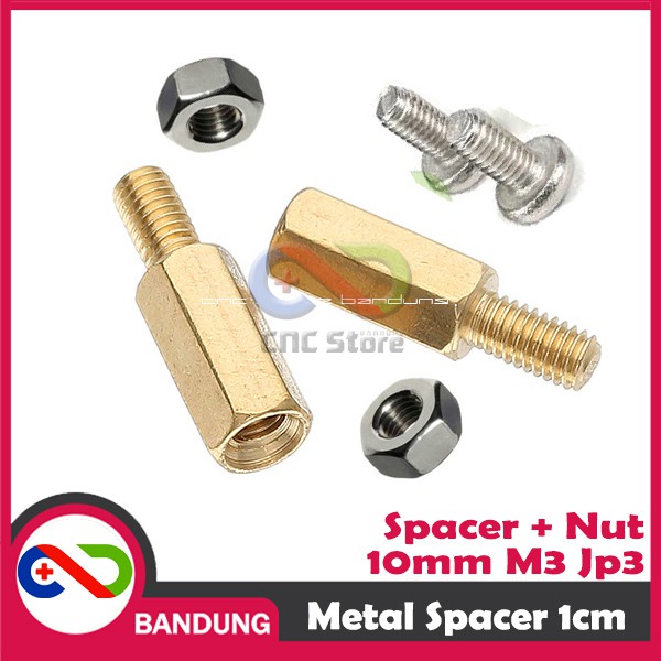 SPACER PCB METAL SPACER LOGAM SPACER COPPER 10MM X 3MM HEXAGONAL PLUS NUT