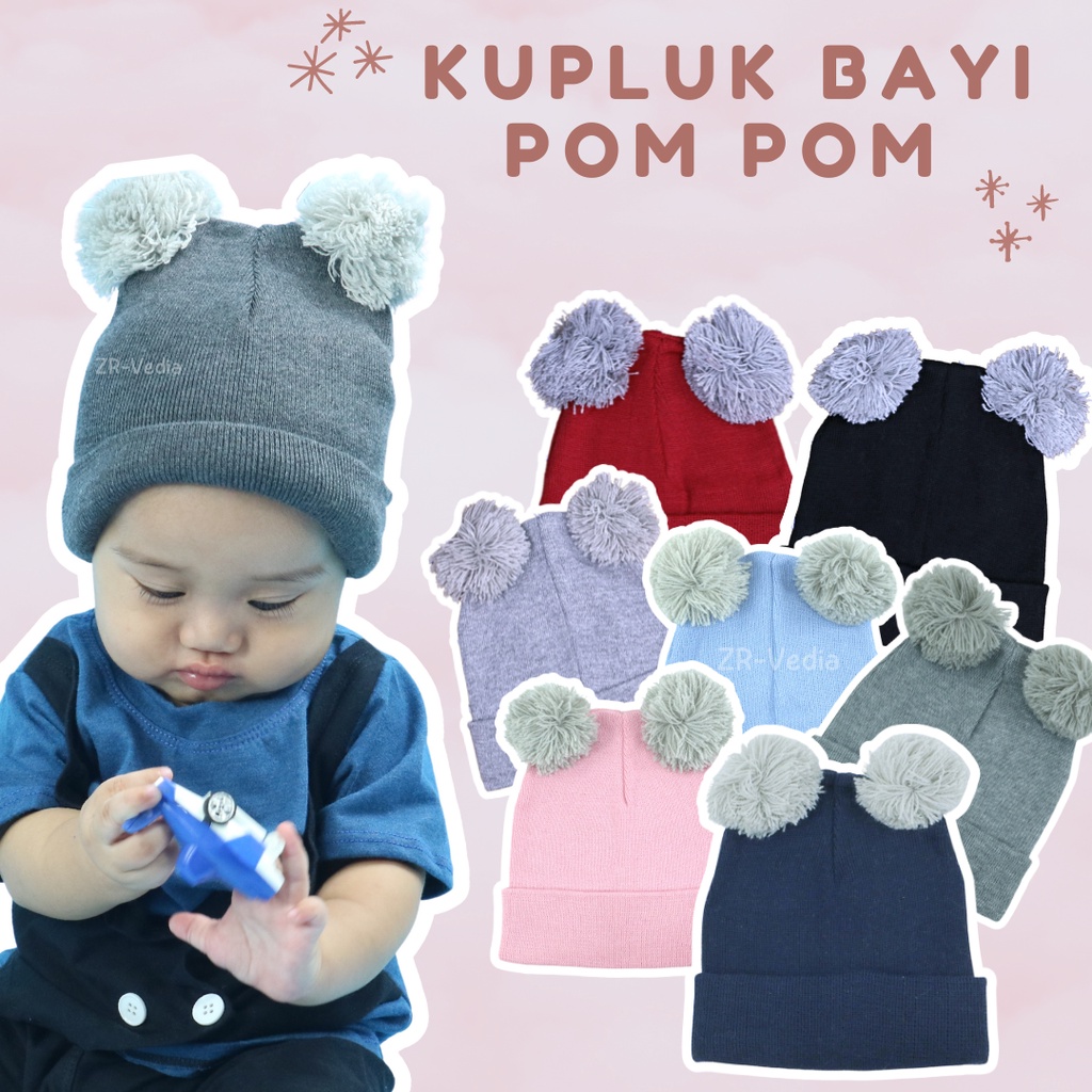 Kupluk Bayi Pom Pom Rajut / Aksesoris Anak Topi Laki Laki Hair Murah Wool Polos Baby