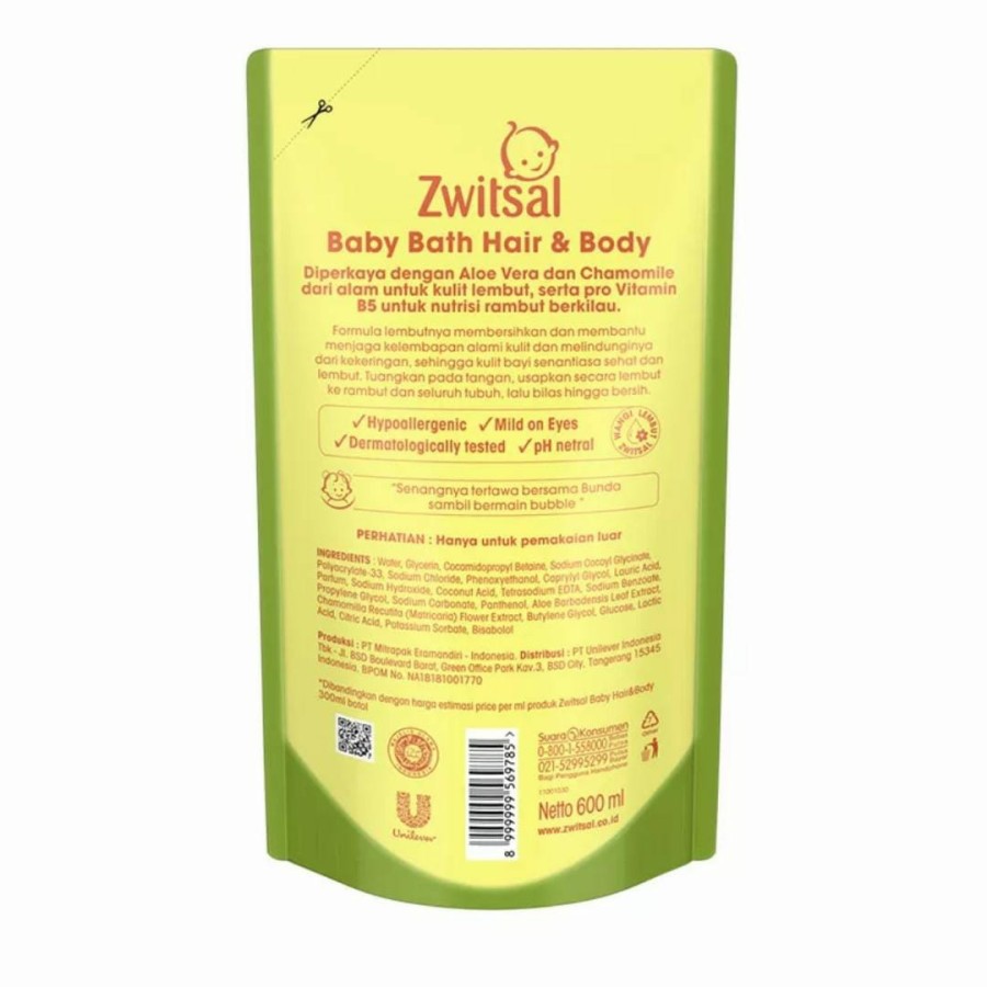 ZWITSAL BABY BATH HAIR &amp; BODY ALOE VERA REFILL 600ML