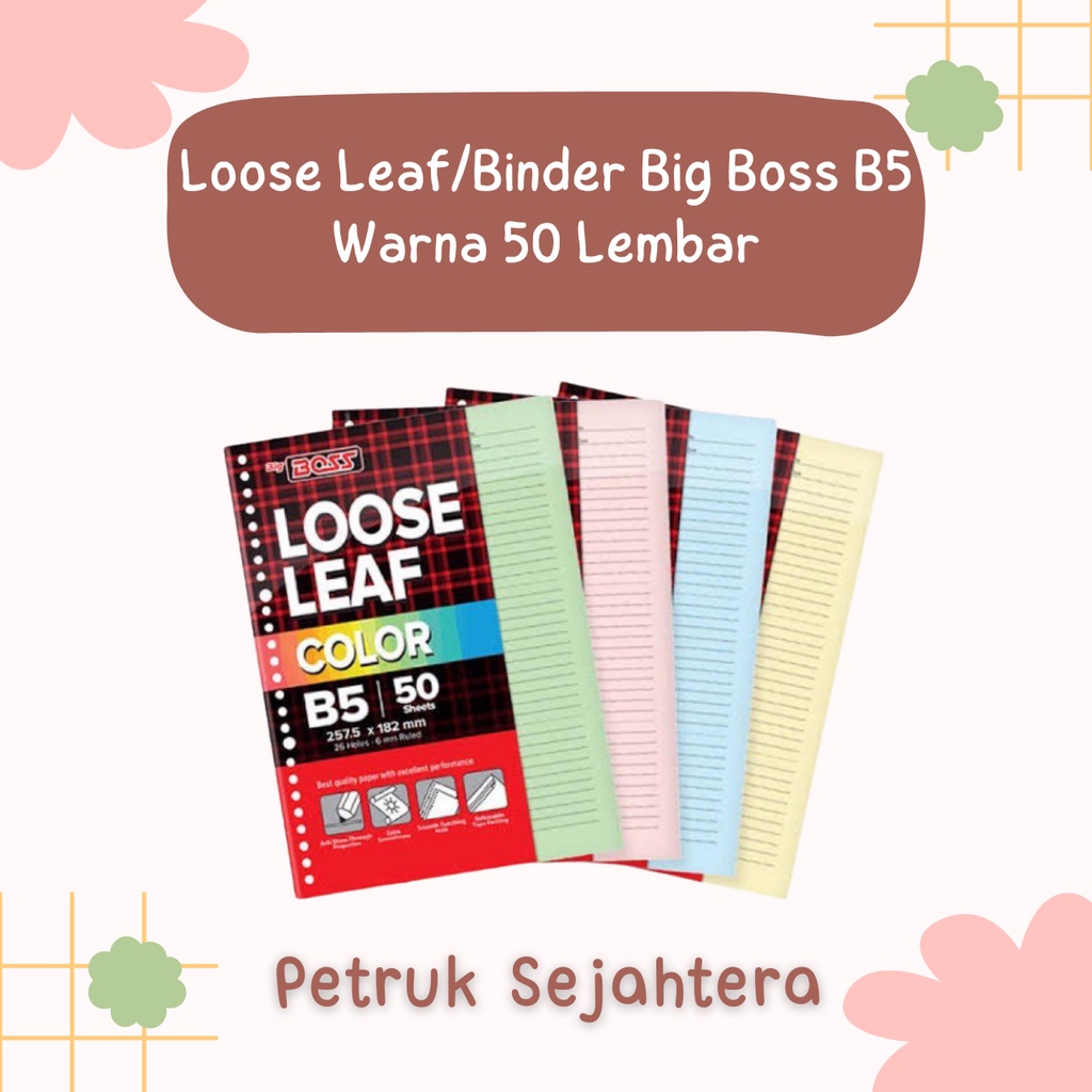 

[PAK] LOOSE LEAF BIG BOSS GARIS B5 ISI 50 LEMBAR WARNA PINK / HIJAU / BIRU / KUNING ISI KERTAS BINDER B5 26 LUBANG