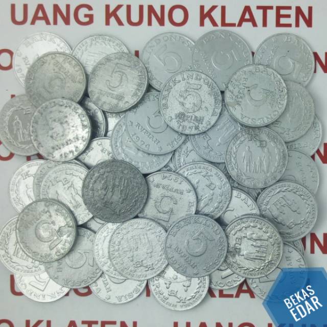 Rp 5 Rupiah tahun 1974 KB besar uang kuno koin bekas duit jadul lawas lama mahar 20