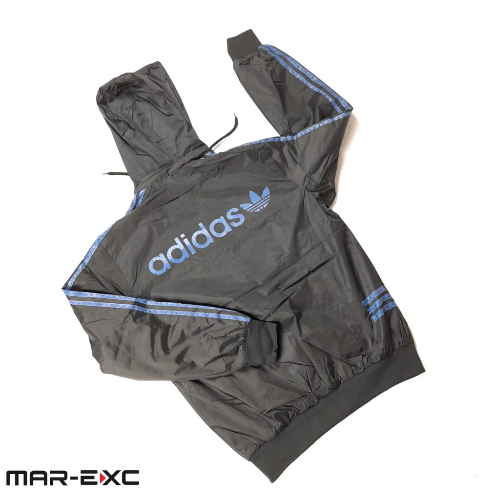 JAKET ADIDAS STAR PARASUT PRIA WANITA BOLAK BALIK JACKET OLAHRAGA WINDBREAKER PREMIUM - HITAM