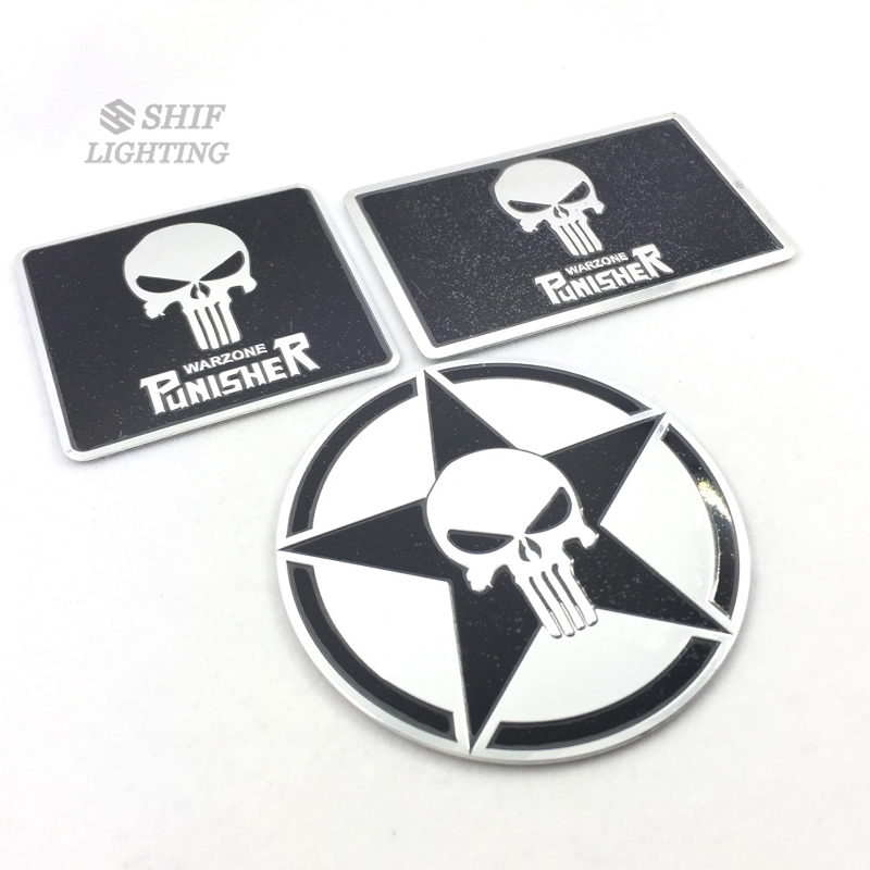 1Pc Stiker Emblem / Badge Motif Logo Punisher Bahan Aluminium untuk Mobil / Truk