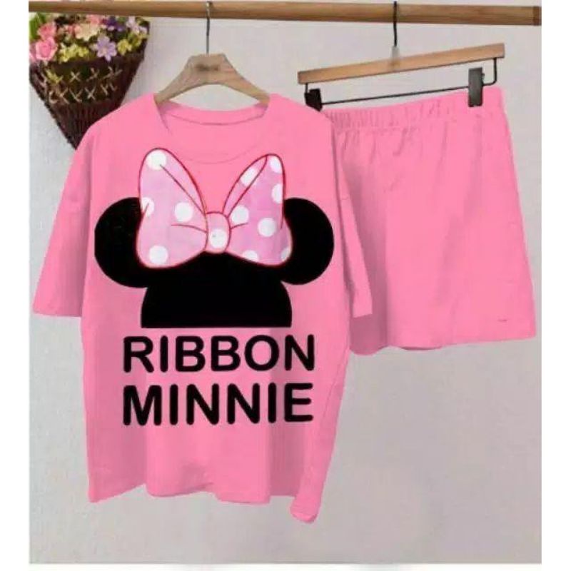 Medan Termurah Setelan anak perempuan/Setelan kaos celana pendek Minnie ribbon