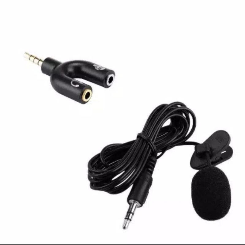 Paket Mic Clip On + Audio Splitter U 3.5 mm / Microphone Youtuber Audio Vlogger