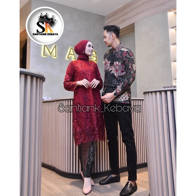 Set Kebaya Tunik Couple Kemeja Batik Pria Stelan Kebaya Couple Kondangan Kebaya Tunik Couple Kebaya Wisuda Couple Terbaru By Santiank_Kebaya