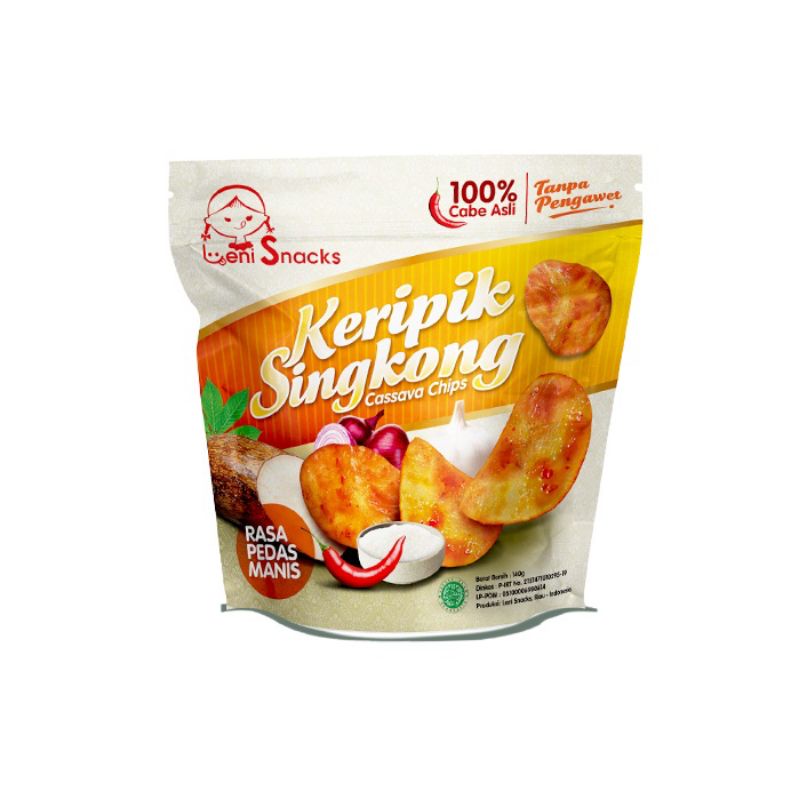 Leni Snacks - Keripik Singkong PEDAS MANIS Extra Ebi Kering Tanpa Bahan Pengawet 140g