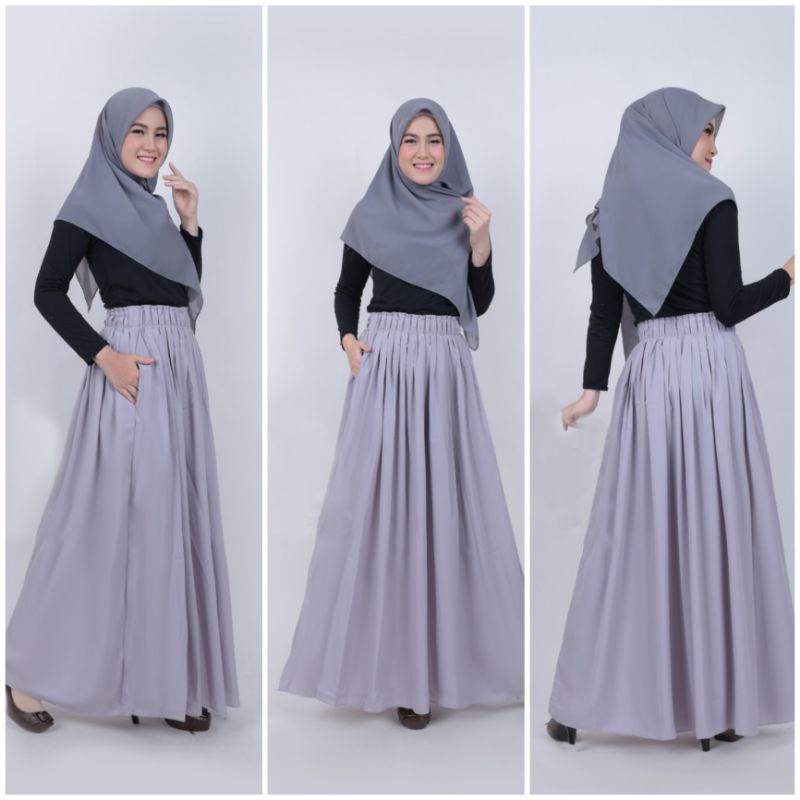 Rok panjang wanita bahan wolfis / rok woolpeach rempel polos / rok harian kerja / rok kuliah