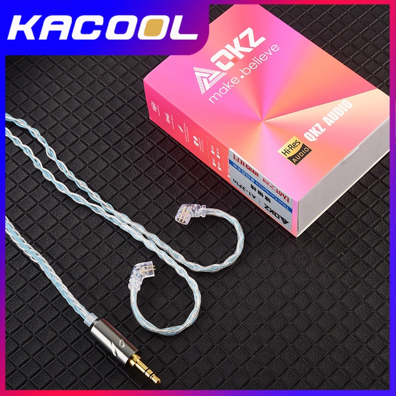 QKZ T1 Earphone Kabel Upgrade Berlapis Perak 4 core Upgrade QDC 2PIN 3.5MM Plug Earphone Kawat Kabel