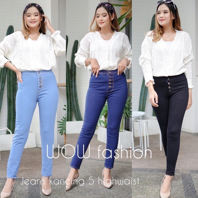 CELANA JEANS WANITA KANCING 5 AKTIF// CELANA JEANS HIGHWAIST WANITA