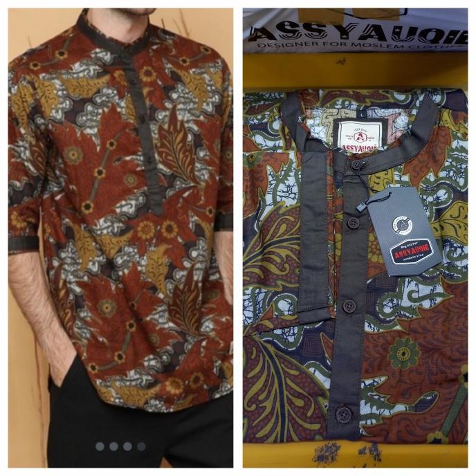 Assyauqie Koko batik leguler/kurta Batik Lengan 3/4 Pria Dewasa