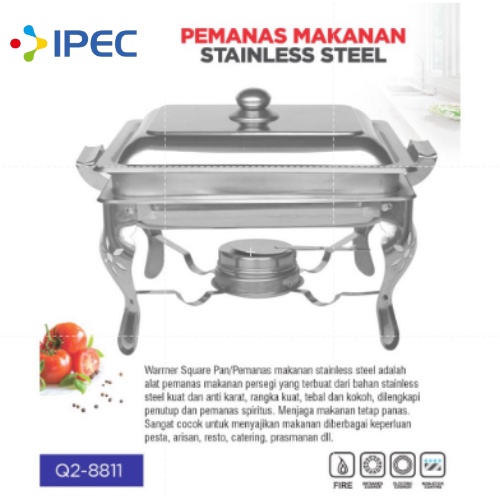 Panci Prasmanan Warmer 2 Square Pan / Tempat Makan Prasmanan 1 Tutup Stainless steel 8811