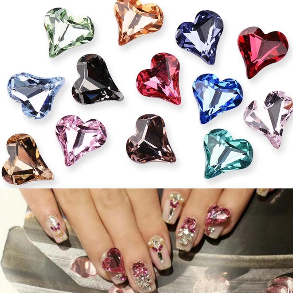 Agustina Nail Art Rhinestones 10PCS Mocha Peach Bentuk Hati Permata Kristal Manikur Aksesoris Mix Dekorasi Kuku