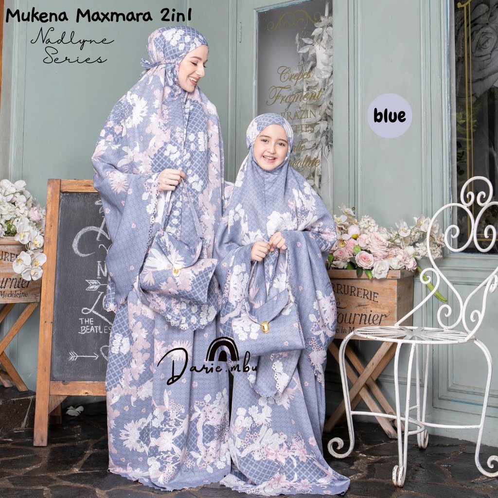 Mukena Couple Ibu dan Anak Maxmara Luxury 2in1 Printing Premiun Laser Cut Mewah Tas Sajadah