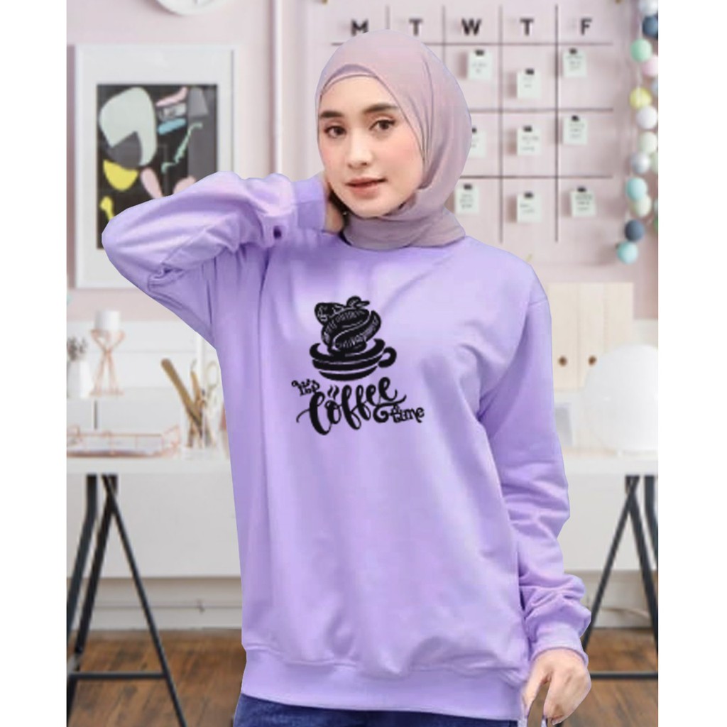 Kaos Lengan Panjang kepala coffee time / Kaos Sweatshirt / Atasan Wanita / Atasan Wanita Lengan Panjang