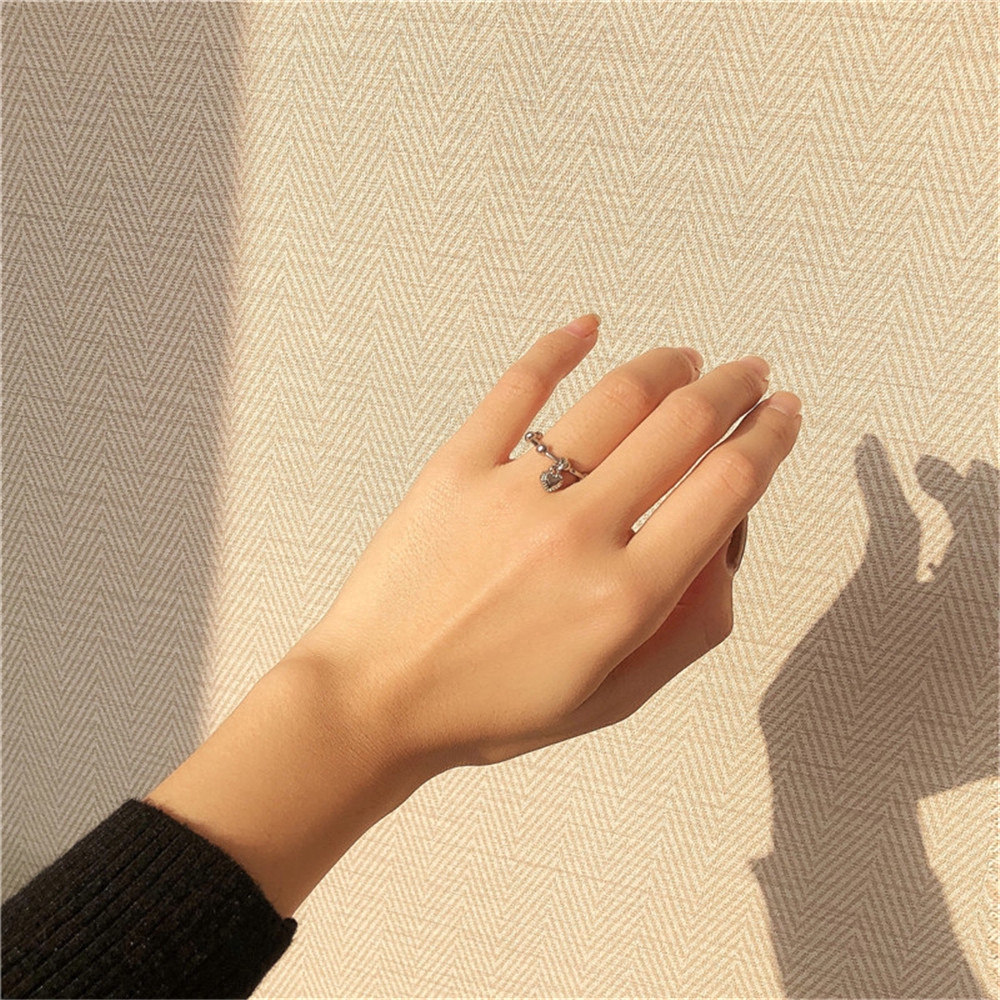 【COD Tangding】Retro Punk Heart Shape Pendant Rings Korea New Fashion Accessory