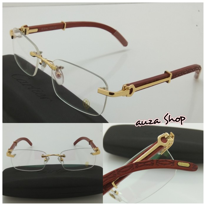 Frame Kacamata Cartier Kayu Motif - Frame Saja