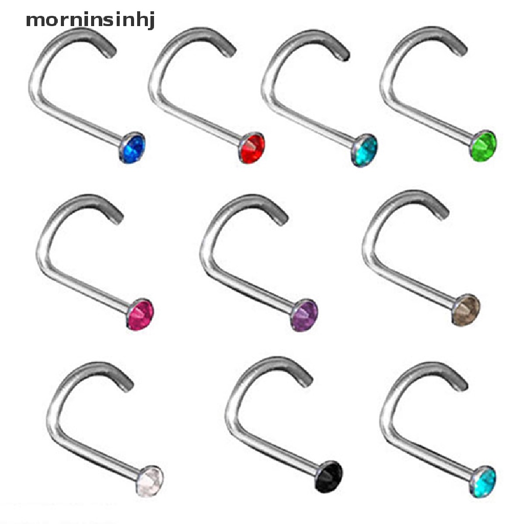 Mornin 10pcs Anting Tindik Hidung Bahan Stainless Steel Hias Kristal