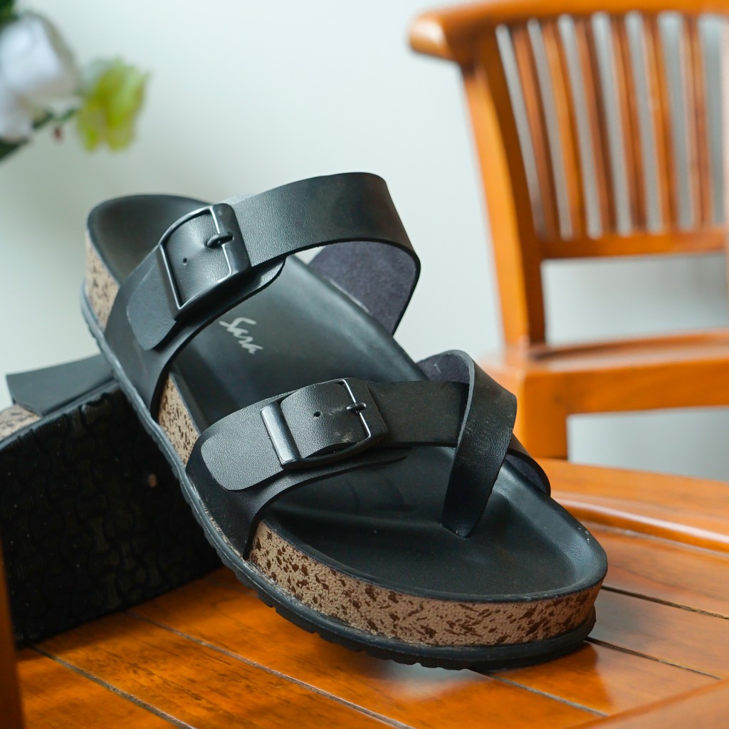 Sara Sara KELLY Sandal wanita casual sandal slop kulit sol puyuh kekinian  birken ban dua  silang