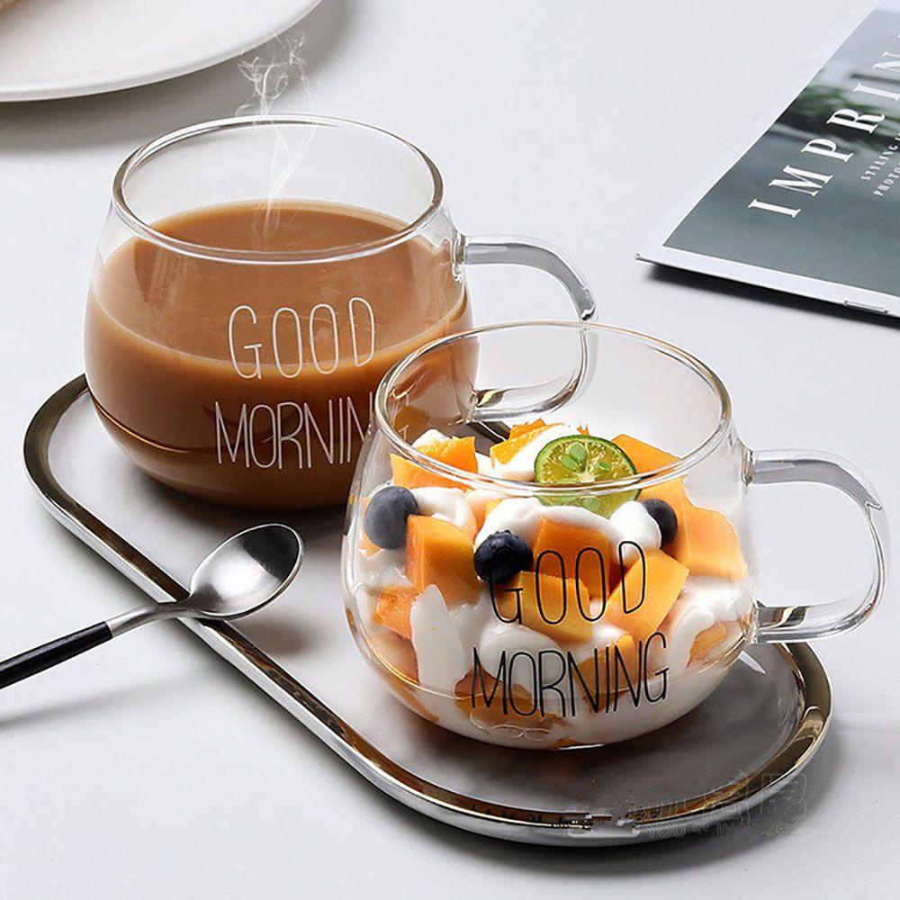 Lanfy Good Morning Cup Tahan Panas Reusable Breakfast Untuk Jus Susu Teh Cangkir Peralatan Minum Dengan Pegangan Mug Kopi