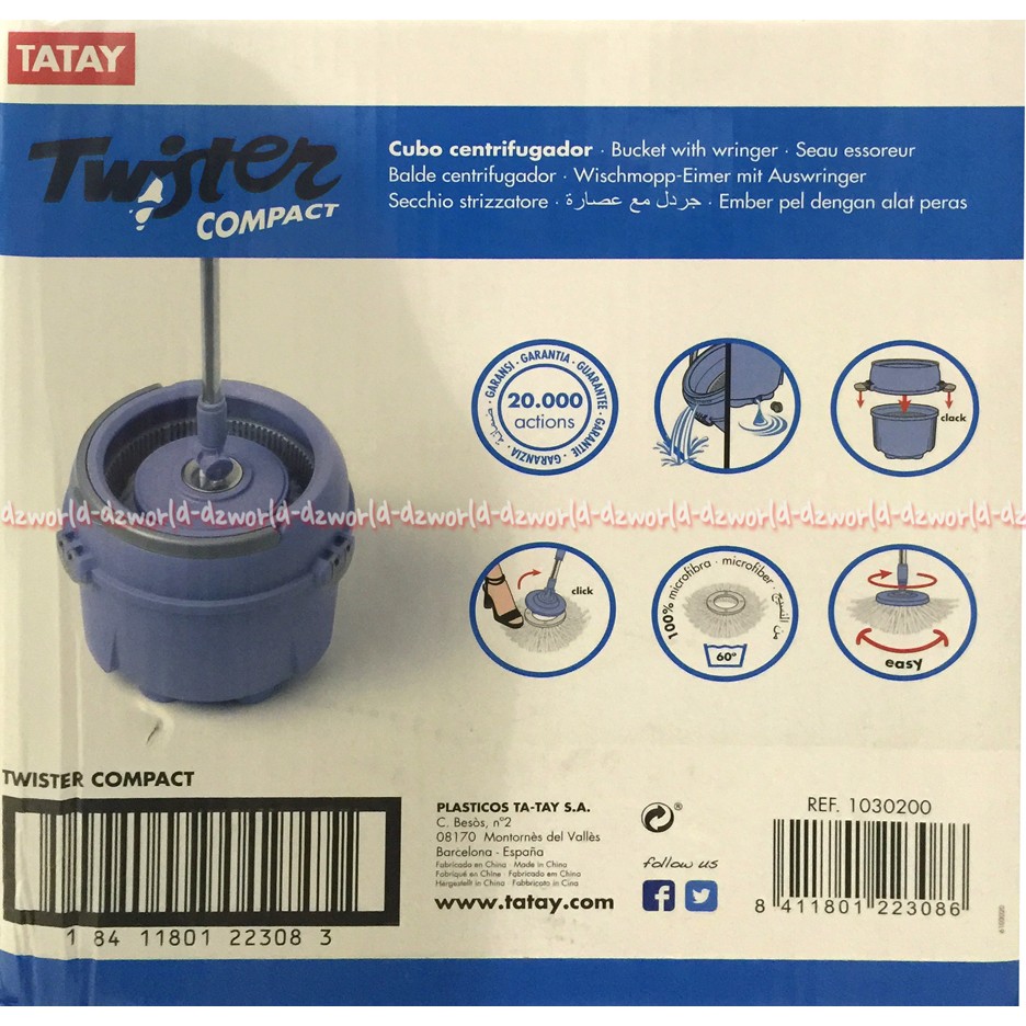 Twister Compact Alat Pel Putar praktis Tatay Ngepel Tanpa Injakan ember Putar Mop Alat Ngepel Lantai Warna Biru