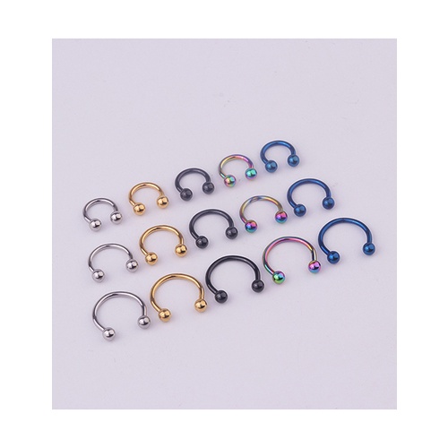 LRC Anting Hidung Fashion Steel Color Stainless Steel Piercing Ball C-shaped Nose Ring (1pcs) V49246