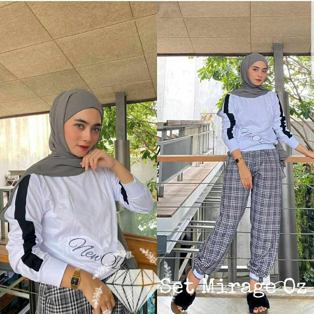 SET MIRAGE SIZE XL mF / SETELAN WANITA HIJAB / PAKAIAN WANITA MUSLIM / SETELAN KOTAK FASHION WANITA