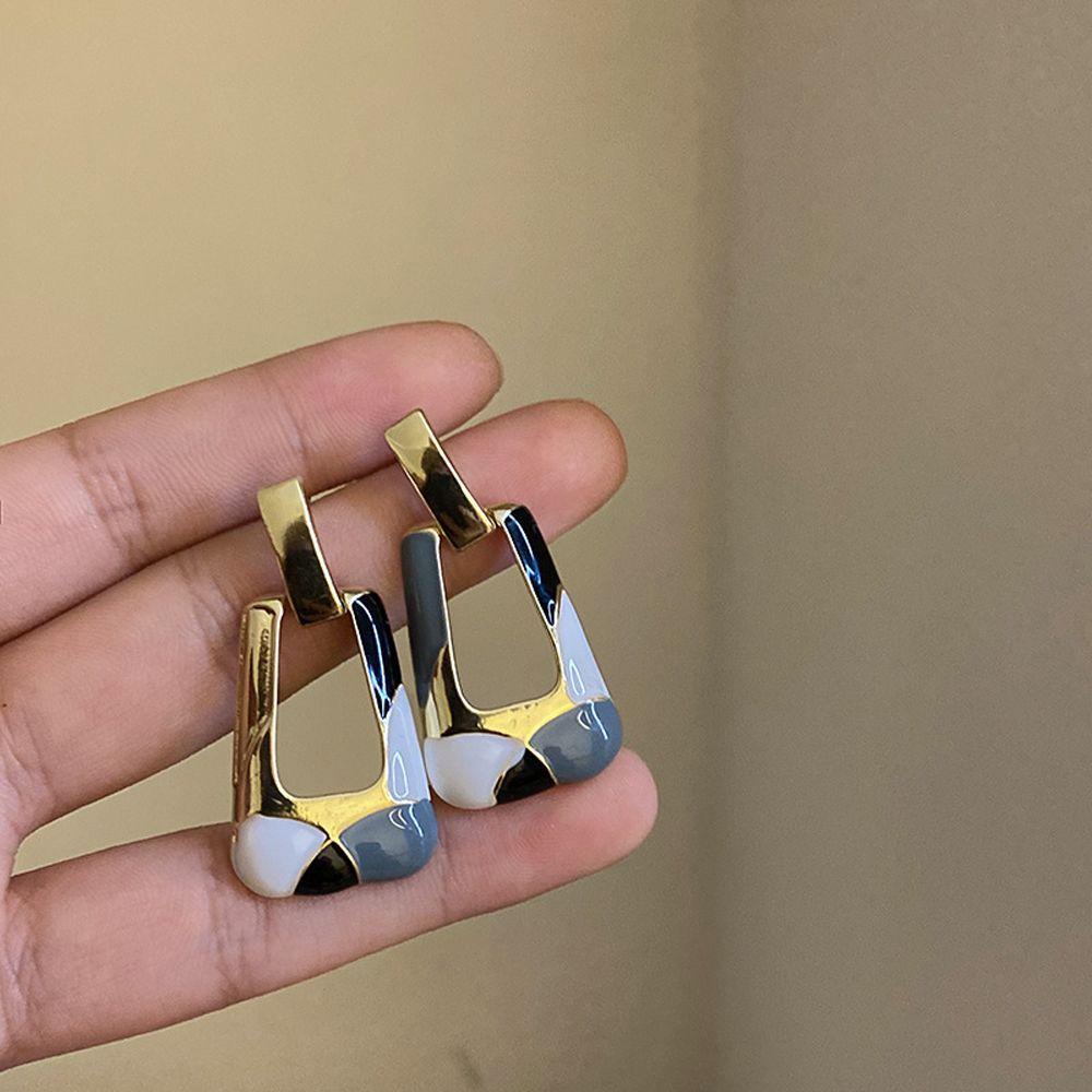 Mxbeauty Anting Perempuan Trendi Retro Geometri Pesta Perhiasan Temperamen Perancis Tetes Minyak