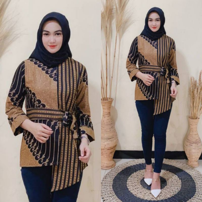 tey-17 Batik wanita ASJ SA HRB026 Kenongo Kemeja Tosca Pendek-Seno Genji