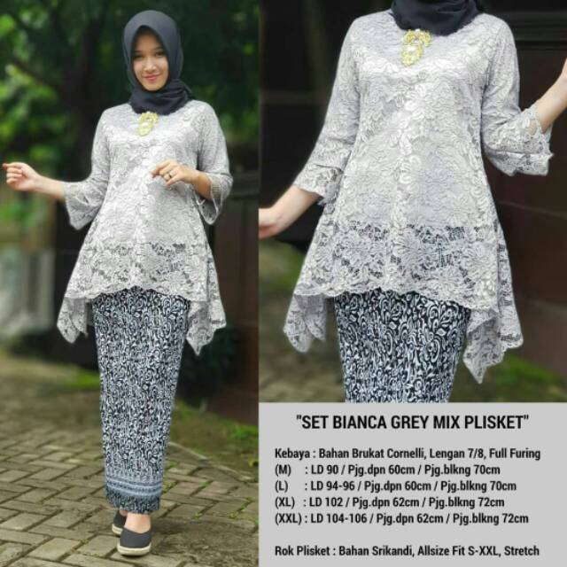 Setelan kebaya rinjani / bianca grey abu ROK PLISKET