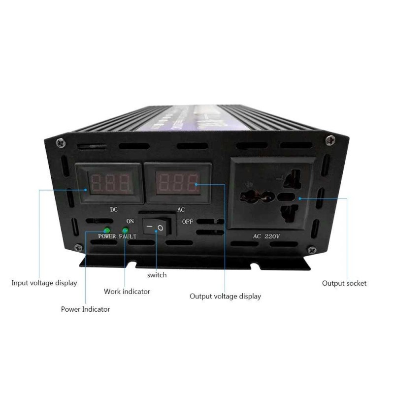 Pure Sine Wave Car Power Inverter DC 12V to AC 220V 3000W