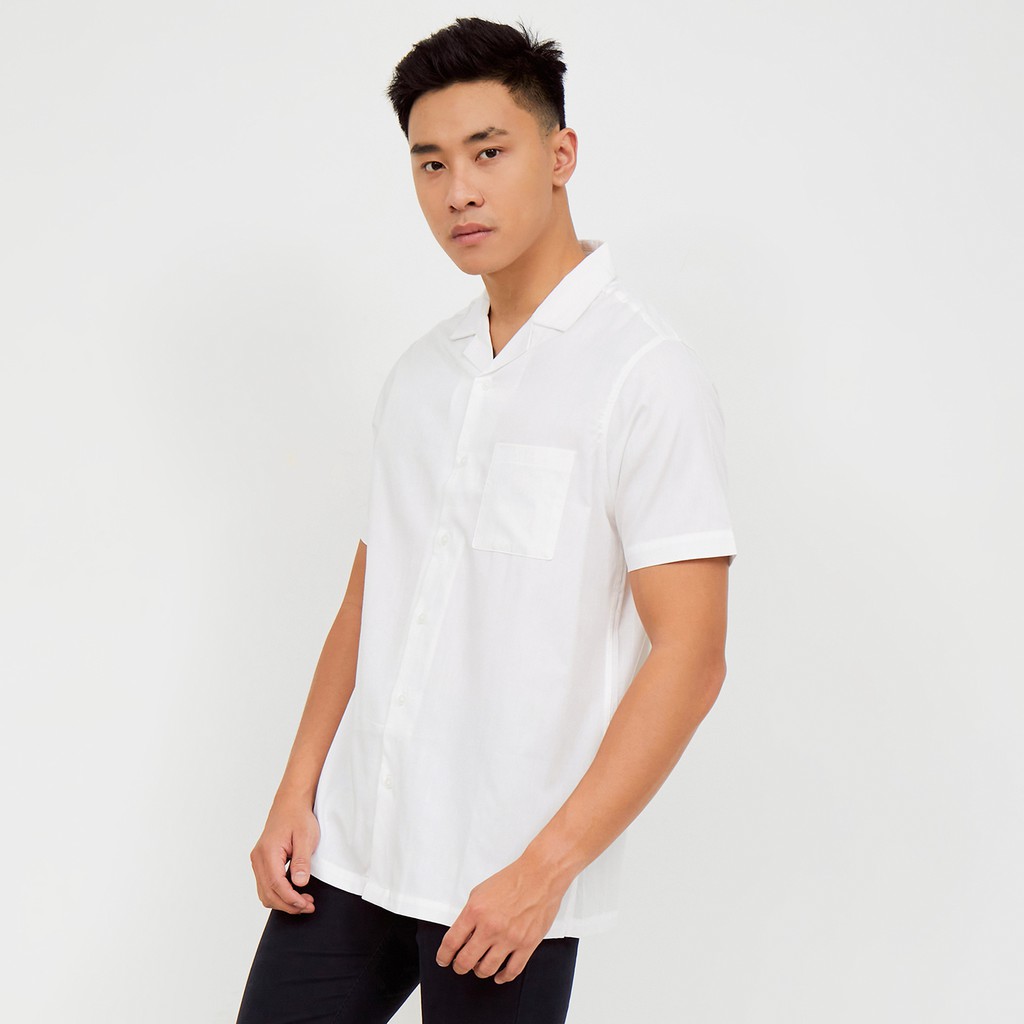 M231 Kemeja Pria Basic Polos Hawaii Oversized Pendek Putih 2190D