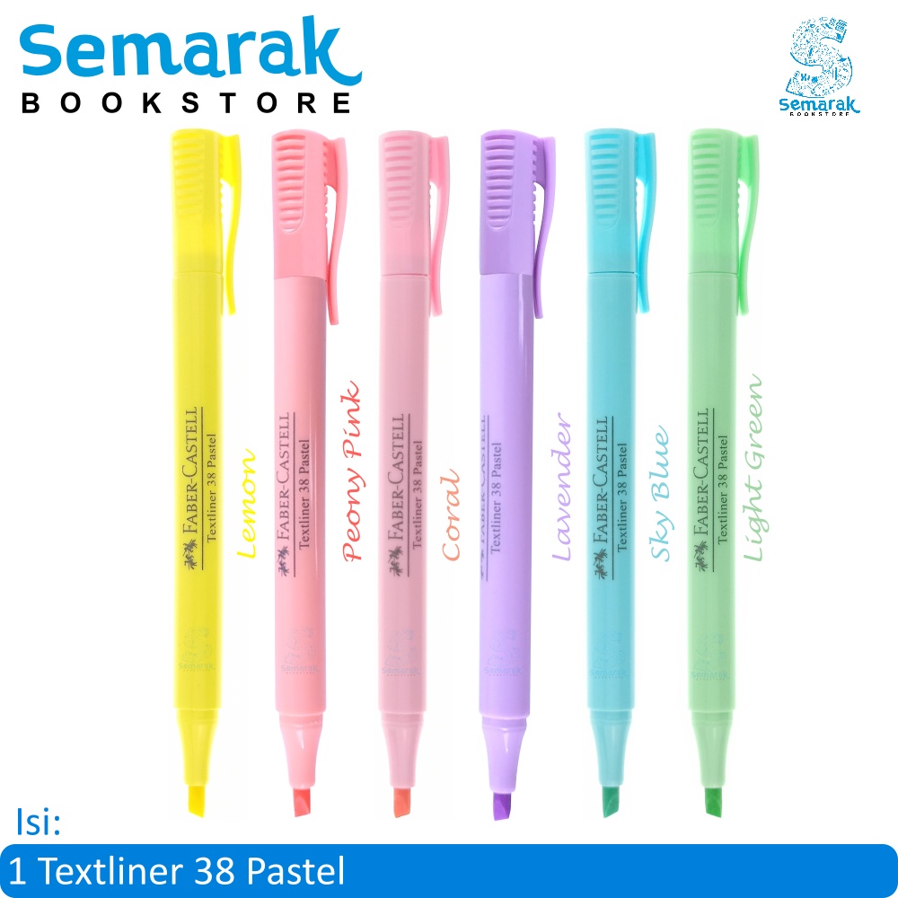 

Faber Castell Textliner 38 Pastel - Lemon / Coral / Peony Pink / Lavender / Sky Blue / Light Green