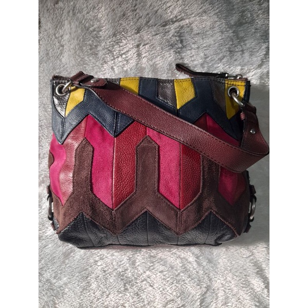 tas fossil tote shoulder patchwork preloved