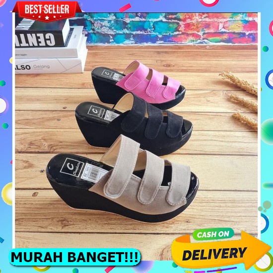 Sandal Wedges Polos Karet Jumbo Tebal Terbaru Model Sekarang G5Z2 Ringan Wanita Kulit Perempuan Paye