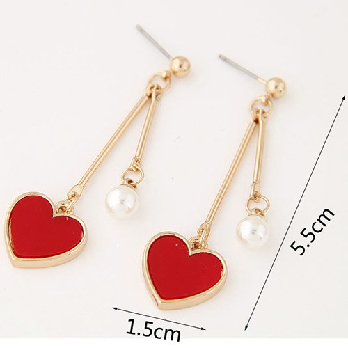 LRC Anting Tusuk Sweet Red Heart Shape Pendant Decorated Smple