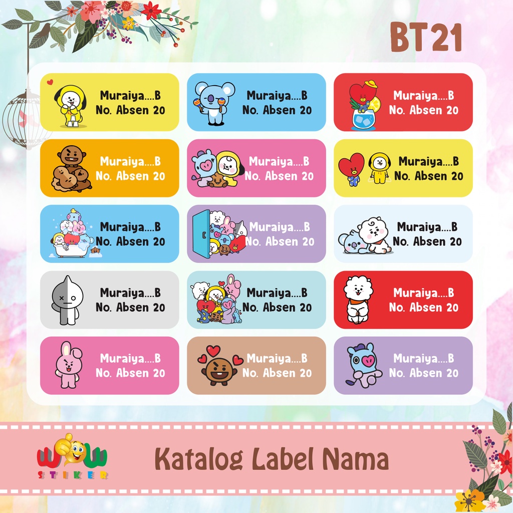 Stiker Label Nama Anak Waterproof BT21